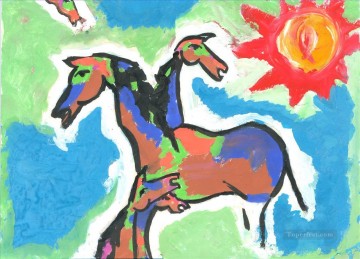 horse cats Painting - MF Hussain Horses 2 Indian